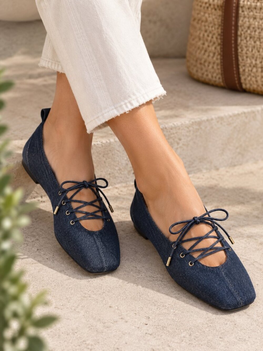 Rag & Bone Sophia Denim Lace Up Ballet Flats Indigo Blue Size 9
